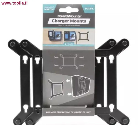 StealthMounts-laturin kiinnikesarja Makita DC18RD tuplalaturille. Pakkauksessa 2kpl.