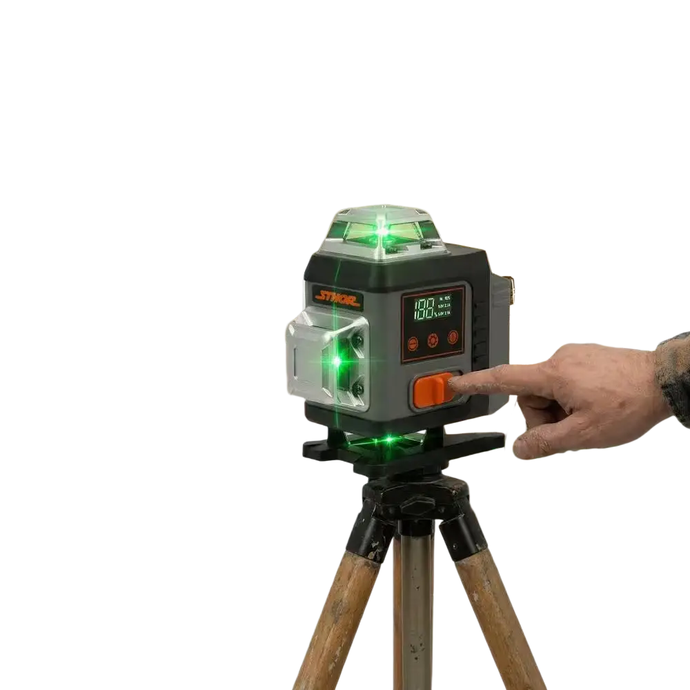 Sthor linjalaser 4d 16-linjaa vihreä säde musta ja hopea laser tasointiin li-ion akku ja kytke laite haluttuun kulmaan