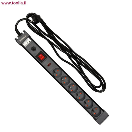 Sthor Maadoitettu jatkojohto 3 m musta 6-os ylijännitesuojalla|Sthor maadoitettu jatkojohto ylijännitesuojalla|Sthor maadoitettu jatkojohto ylijännitesuojalla painikkeet|Sthor maadoitettu jatkojohto ylijännitesuojalla myyntipakkaus