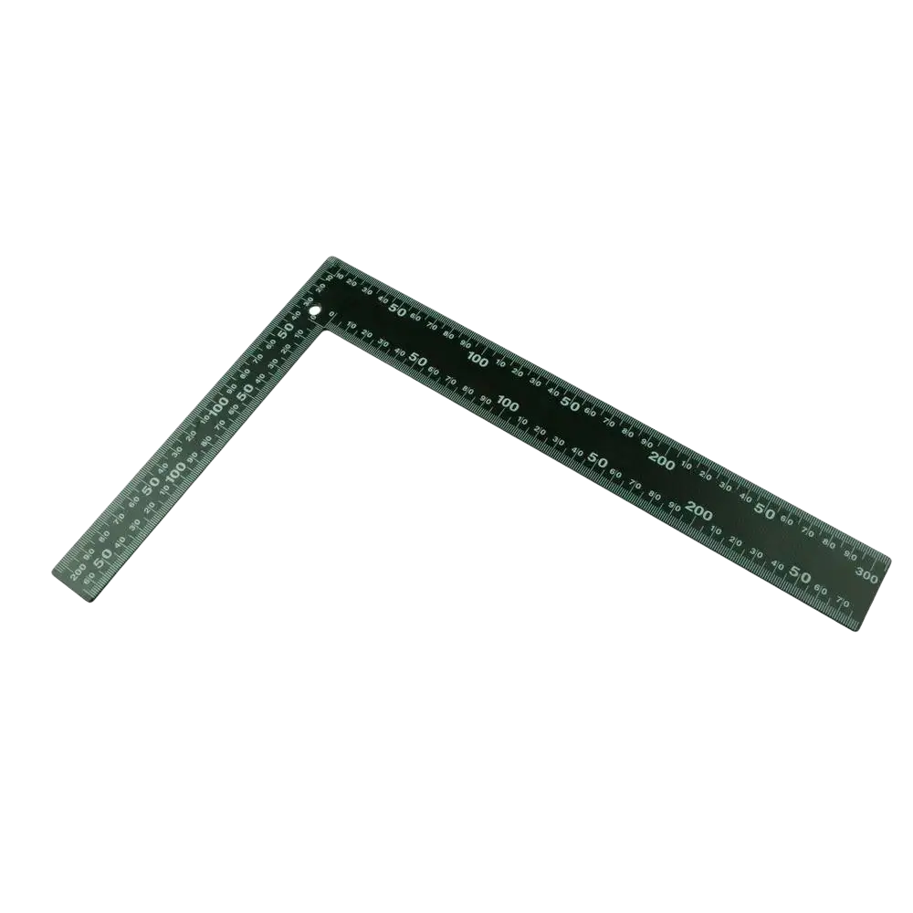 Suorakulma procat 20x30cm musta teräs l-muotoinen mittausviivoilla senttimetreissä ja tuumissa