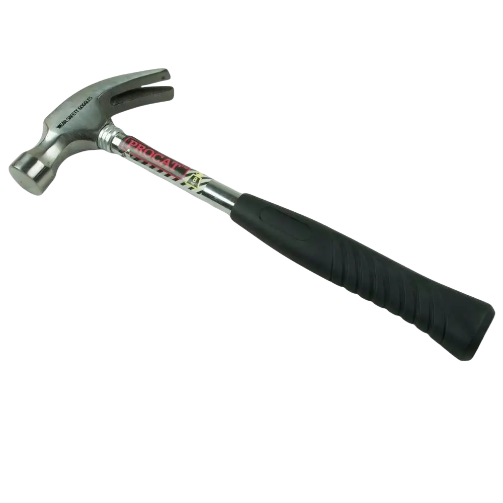 Talousvasara procat 8 oz mustalla kumipäällysteisellä kahvalla, hopean värisellä metallipäällä ja pyöreällä putkivarrella tarjoaa erinomaisen otteen