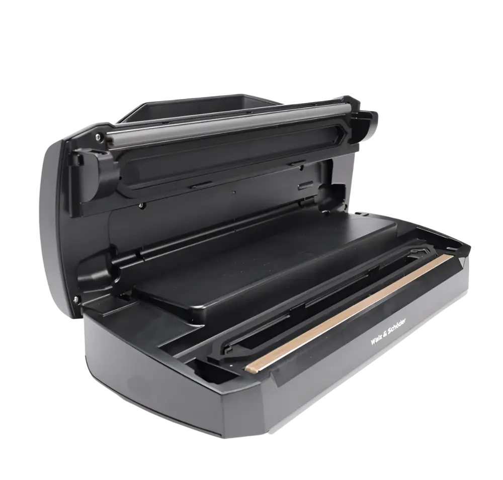 Black plastic vakuumikone ws2000 pro with sleek design and welt & schuler branding for walz schöder use