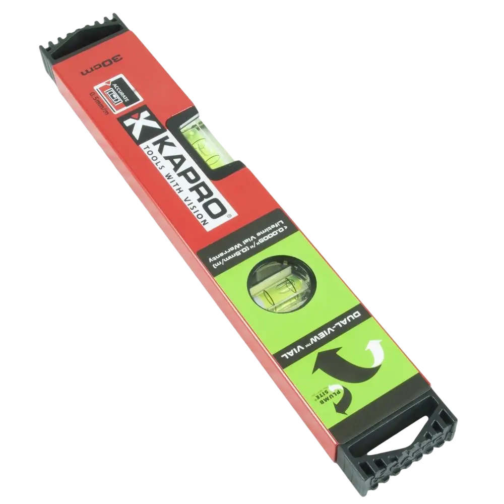 Vesivaaka kapro genesis 30 cm punavihreä plumb site® dual-view™ vesivaaka pienten kaatojen mittaukseen mustilla muovipäillä