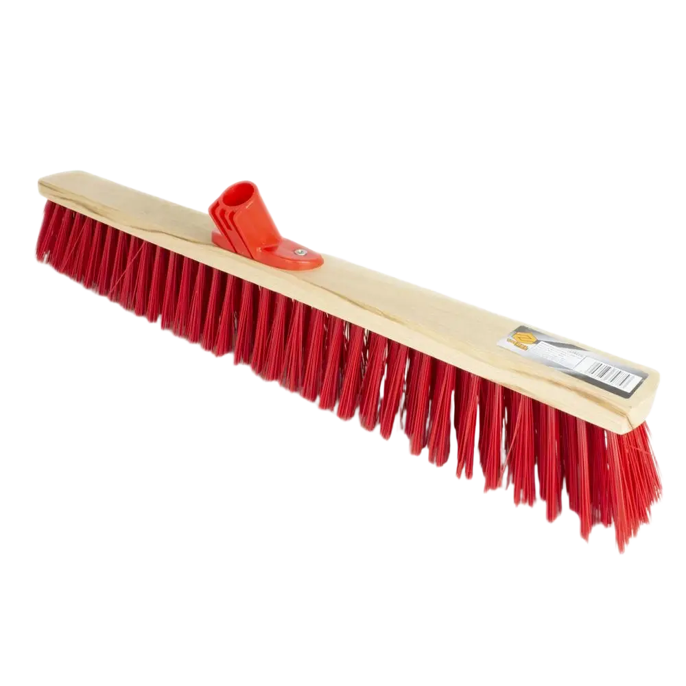 Vorel katuharja 600 mm punaisella pvc harjas -harjaksella ja vaalealla puukahvalla oranssilla muovikiinnikkeellä