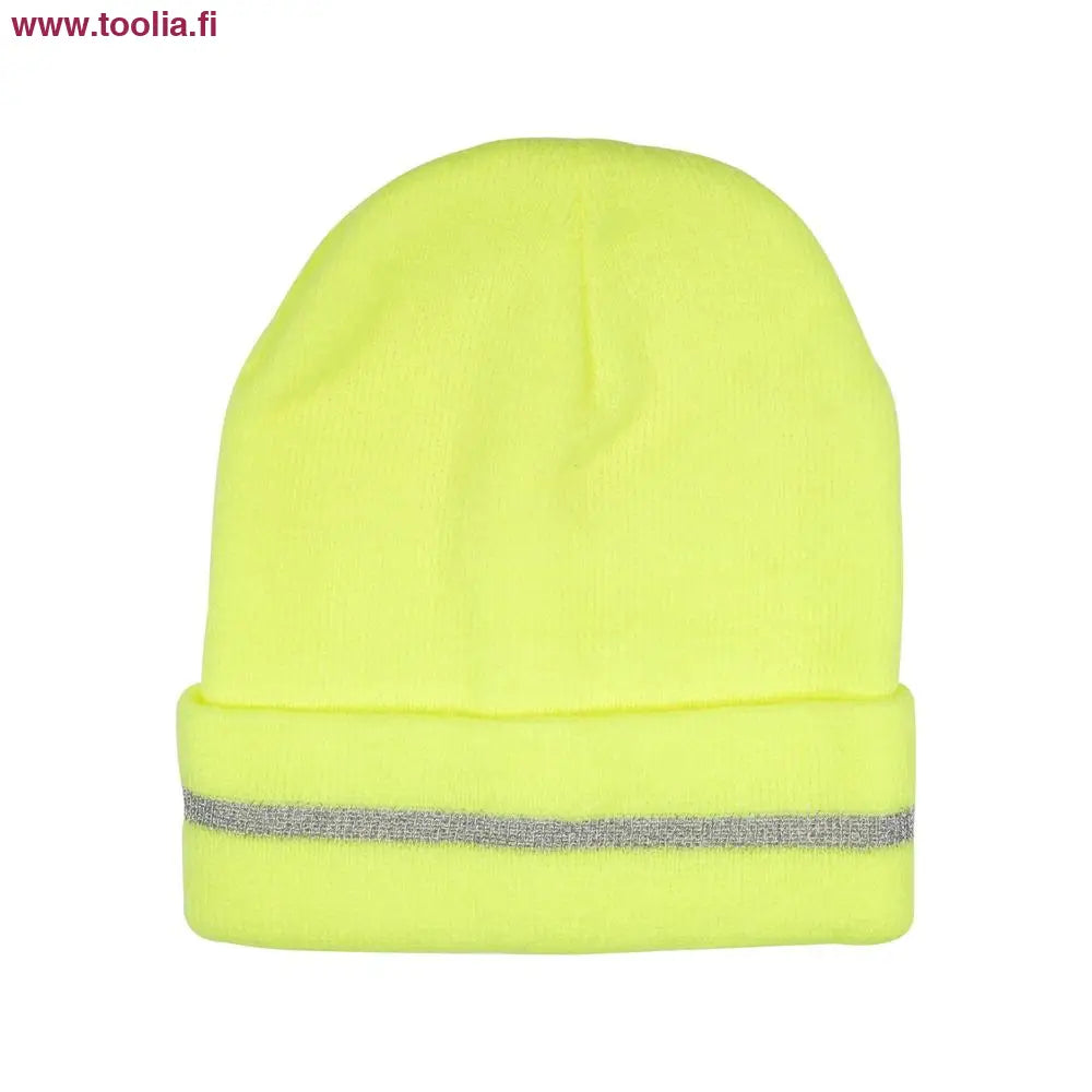 Vorel Talvipipo heijastava raita keltainen|Vorel talvipipo heijastimella päässä|Vorel talvipipo heijastimella pakkauksessa