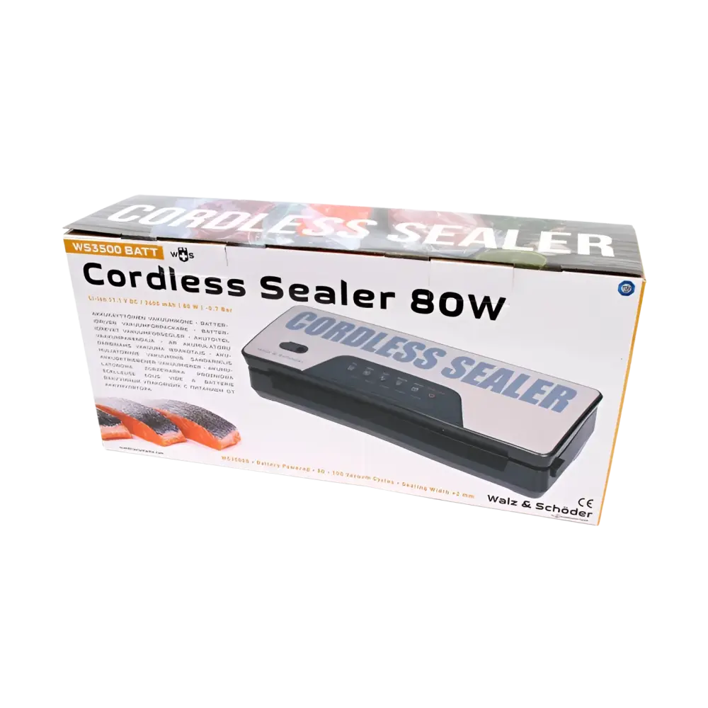 W+s 3500 akkukäyttöinen musta ja hopea langaton sealer 80w laitteen lataaminen onnistuu yhdellä latauksella