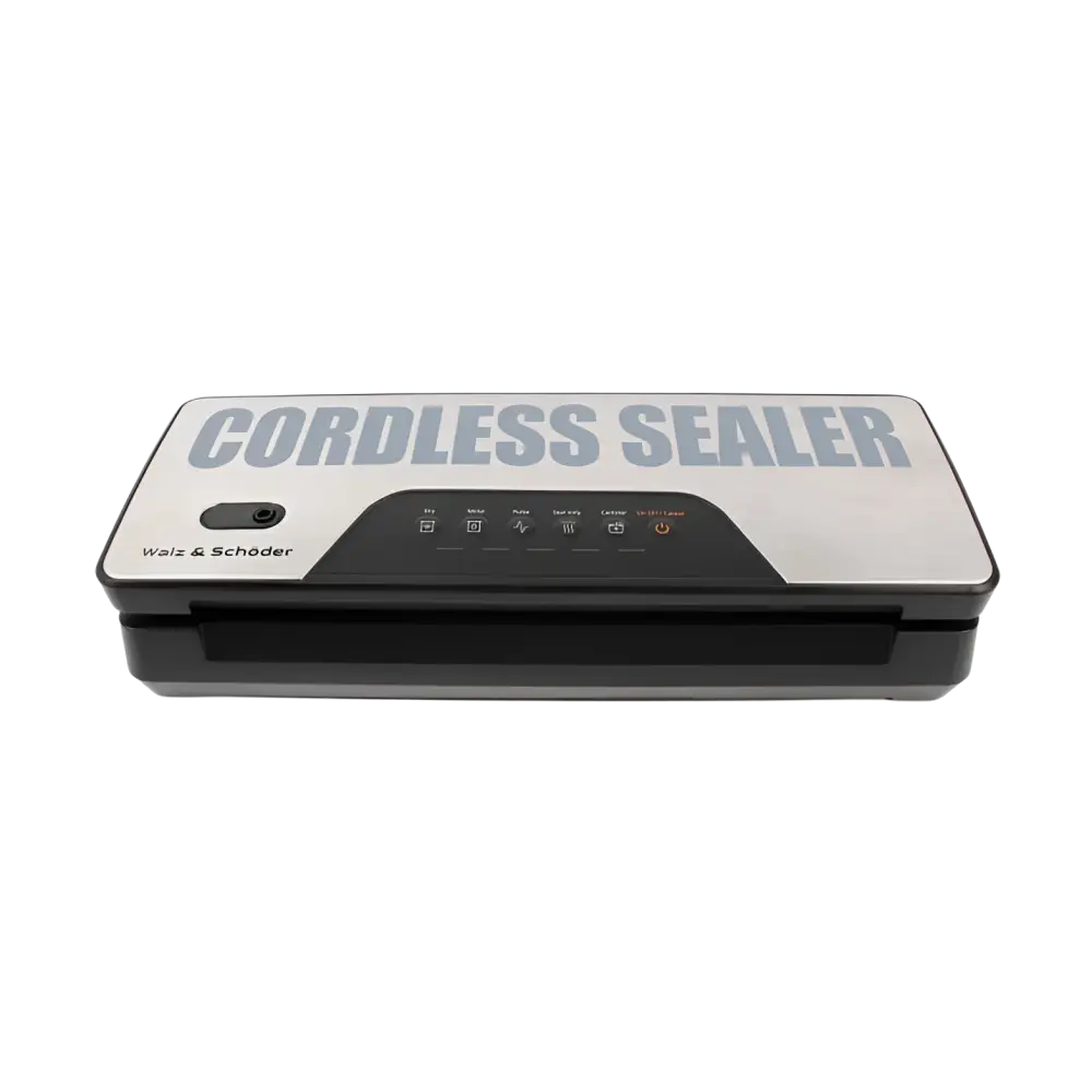 Black and silver walz & schöder cordless sealer w+s w3500 yhdellä latauksella laitteen lataaminen onnistuu
