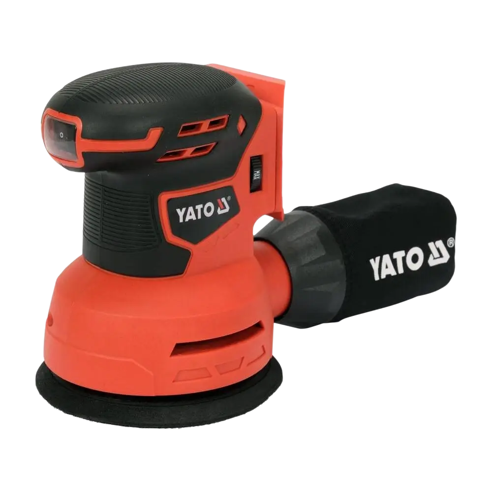 Yato 18v li-ion akkuepäkeskohiomakone 125 mm punainen ja musta teksturoitu kahva