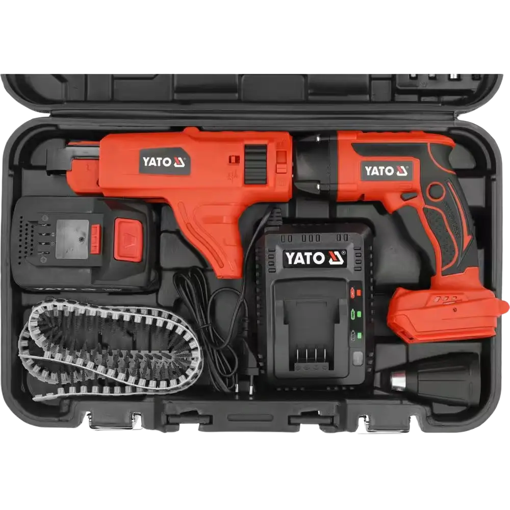 Yato yt-82075 orange ja musta akkukipsilevyruuvinväännin sarja li-ion akulla täyteen sähköiseen varaukseen