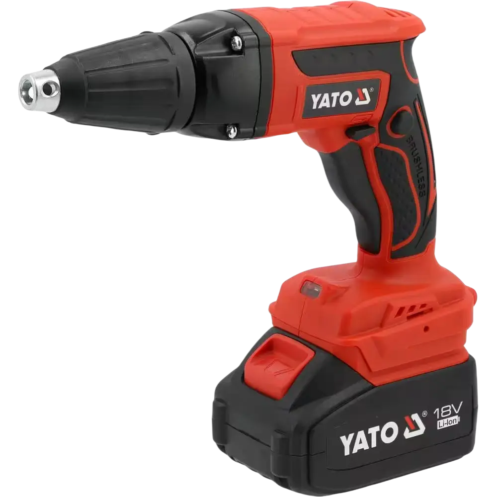 Yato yt-82075 li-ion-akkuinen 18v akkukipsilevyruuvinväännin punamusta teksturoidulla kahvalla täyteen sähköiseen varaukseen