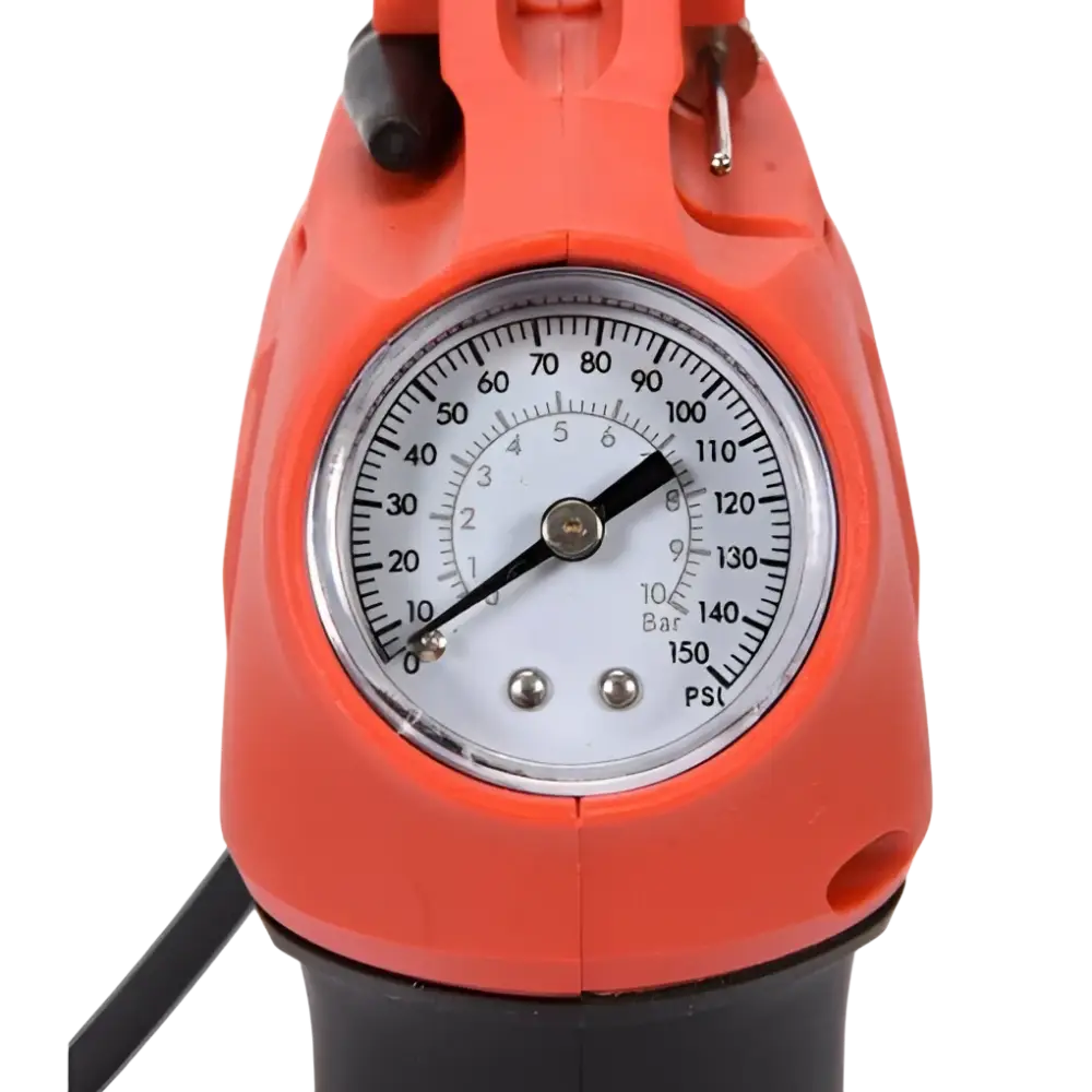 Orange plastic air compressor gauge with black base and silver dial markings for yato 18v akkukompressori 18v li-ion