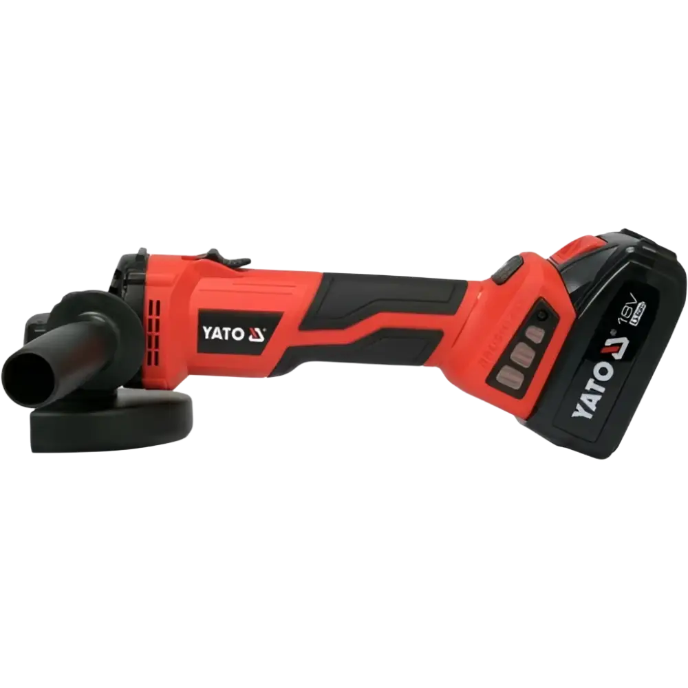 Yato akkukulmahiomakone 18v punainen ja musta kulmahiomakone ergonomisella muotoilulla 125 mm kiekolla akulla ja laturilla