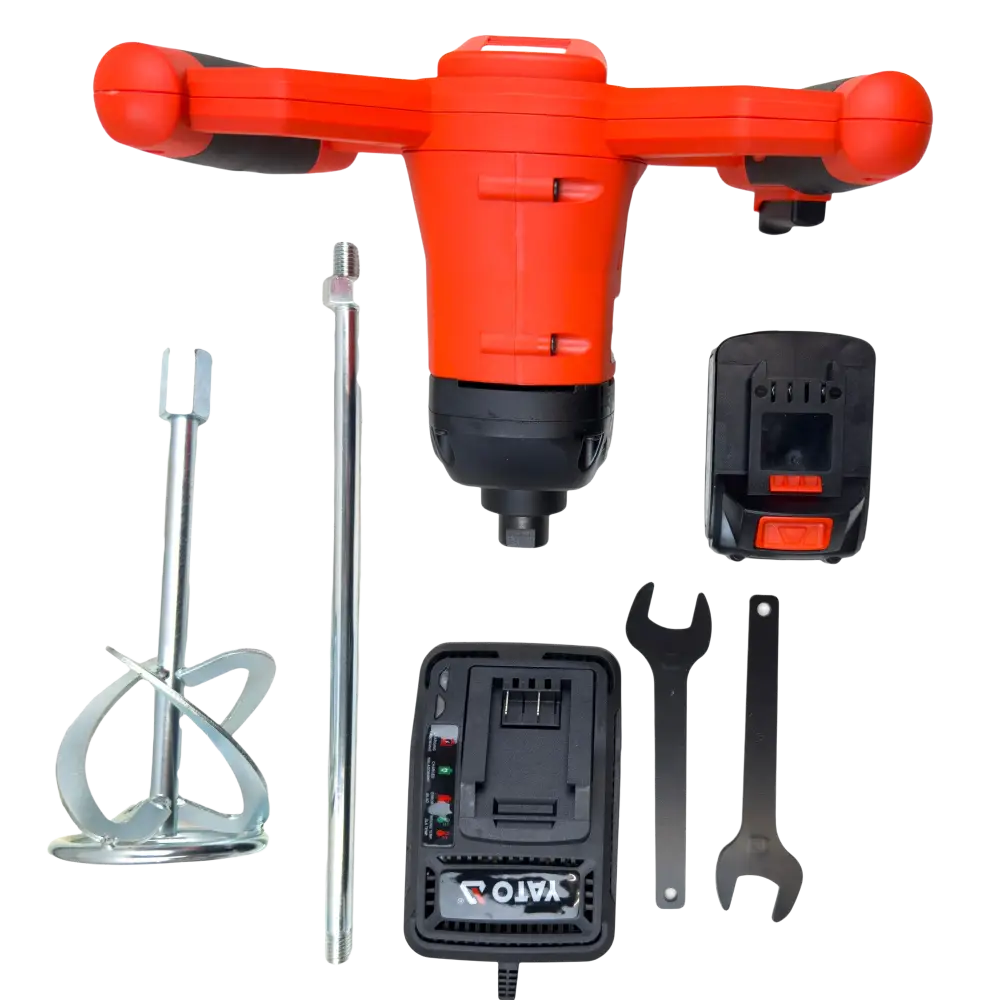 Yato 18v akkulaastinsekoitin oranssi ja musta langaton ergonominen muotoilu 18v akku ja laturi sarjassa