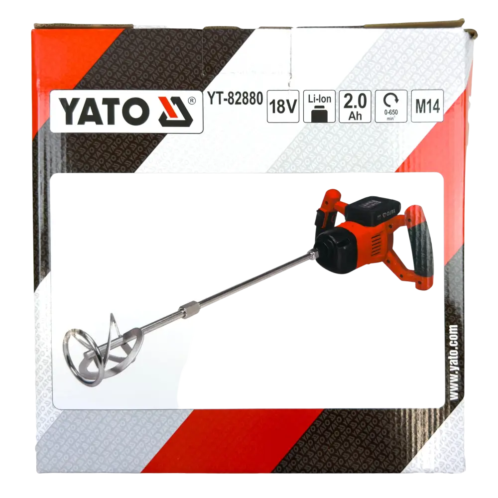 Yato 18v oranssi ja musta yt-82880 akkulaastinsekoitin ruostumattomalla terässekoituslisäosalla