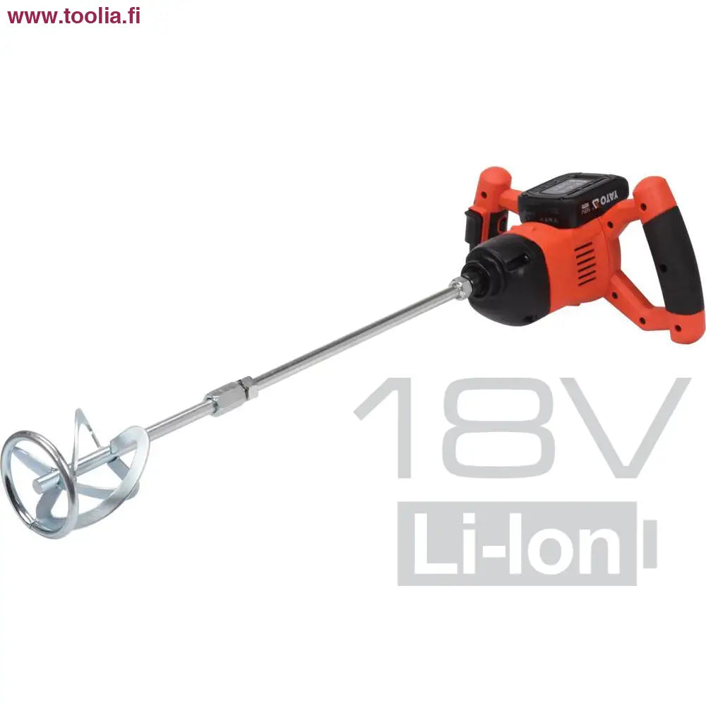 Yato Akkulaastinsekoitin 18V +   2.0 Ah akku ja laturi sarja|Yato 18V akkulaastinsekoitin sivulta|Yato 18V akkulaastinsekoitin akku|Yato Akkulaastinsekoitin 18V sisältö|Yato Akkulaastinsekoitin 18V kädensija||