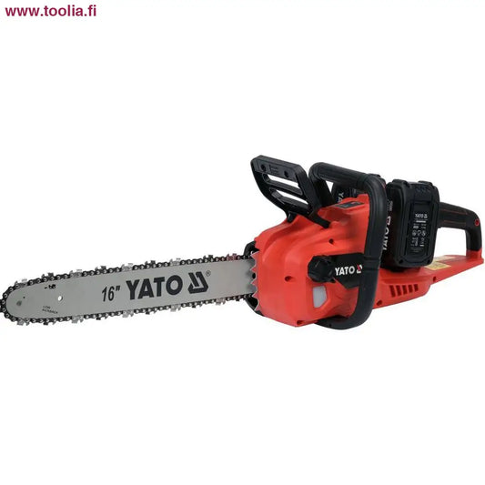 Yato akkumoottorisaha 16’’ 2x18V punainen musta hopeinen ketju