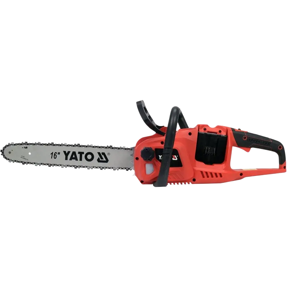 Yato 18v akkumoottorisaha 16 tuumaa 2x18v runko punamusta metallisella hopeaterällä puiden kaatoon yato yt-828132