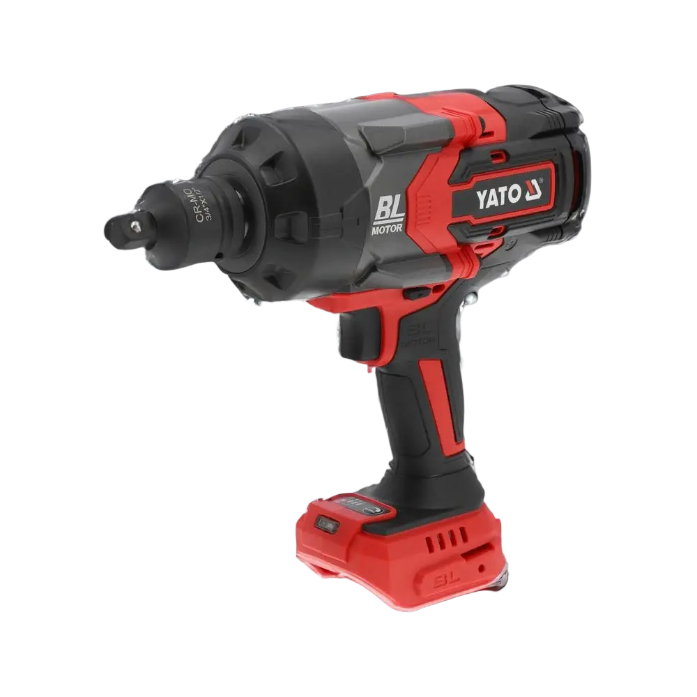 Red and black yato akkukäyttöinen akkumutteriväännin 18v 2400nm runko ergonomisella muotoilulla