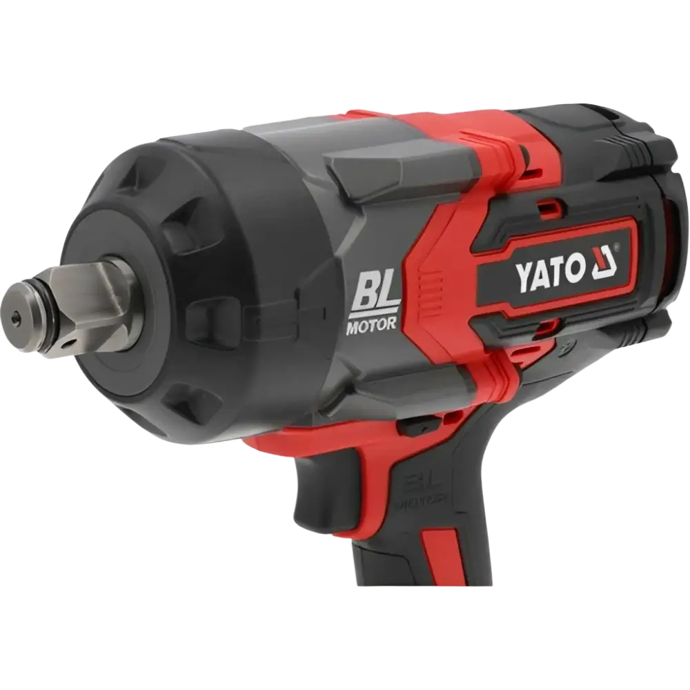 Yato akkukäyttöinen akkumutteriväännin 18v 2400nm runko punainen ja musta teksturoitu kahva ergonominen muotoilu