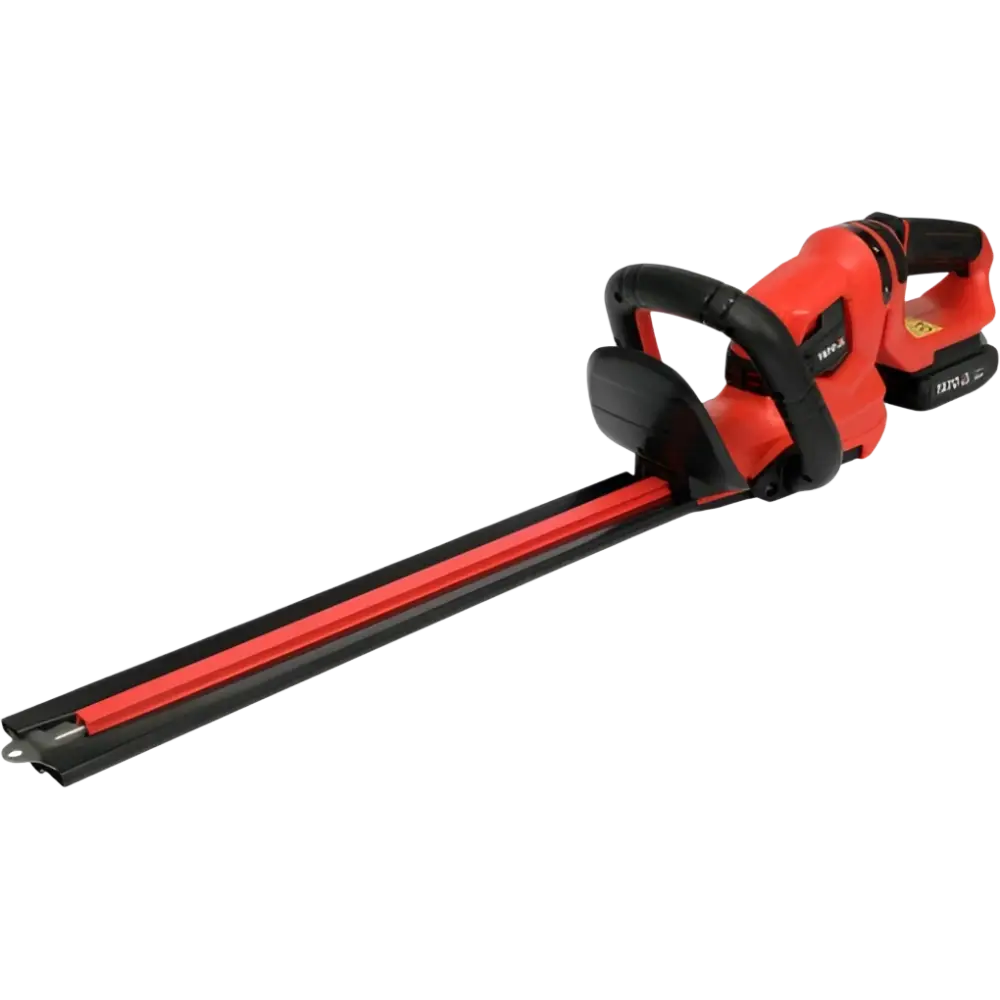 Yato akkupensasleikkuri 18v punainen ja musta akkuleikkuri 45 cm ergonomisella muotoilulla akulla ja laturilla