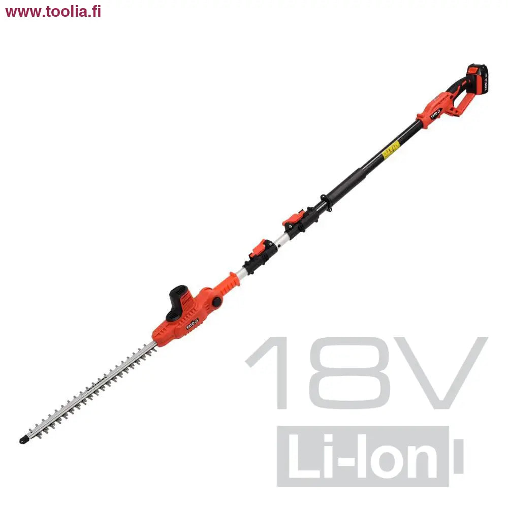 Yato Akkupensasleikkuri 18V pitkällä varrella + 2.0Ah akku|Yato 18V akkupensasleikkuri|Yato 18V akkupensasleikkuri taitettuna|Yato 18V akkupensasleikkuri suorana|Yato 18V akkupensasleikkuri taitettu|Yato 18V akkupensasleikkuri akku