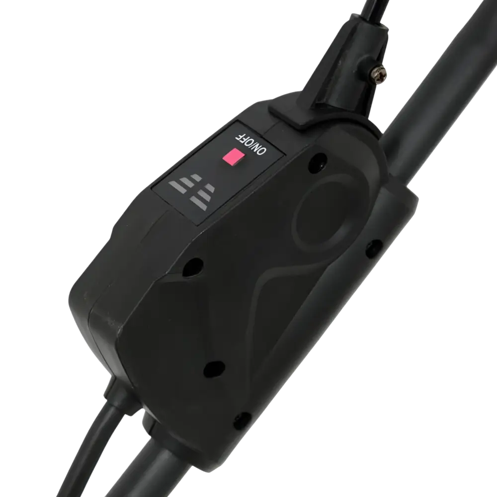 Yato 18v akkuruohonleikkuri black plastic power controller with red illuminated on off switch and integrated wiring