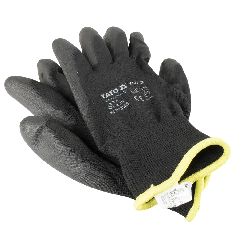 Mustat yato asentajankäsineet nylon pu materiaalista teksturoidulla otteella ja keltaisella hihansuutrimillä