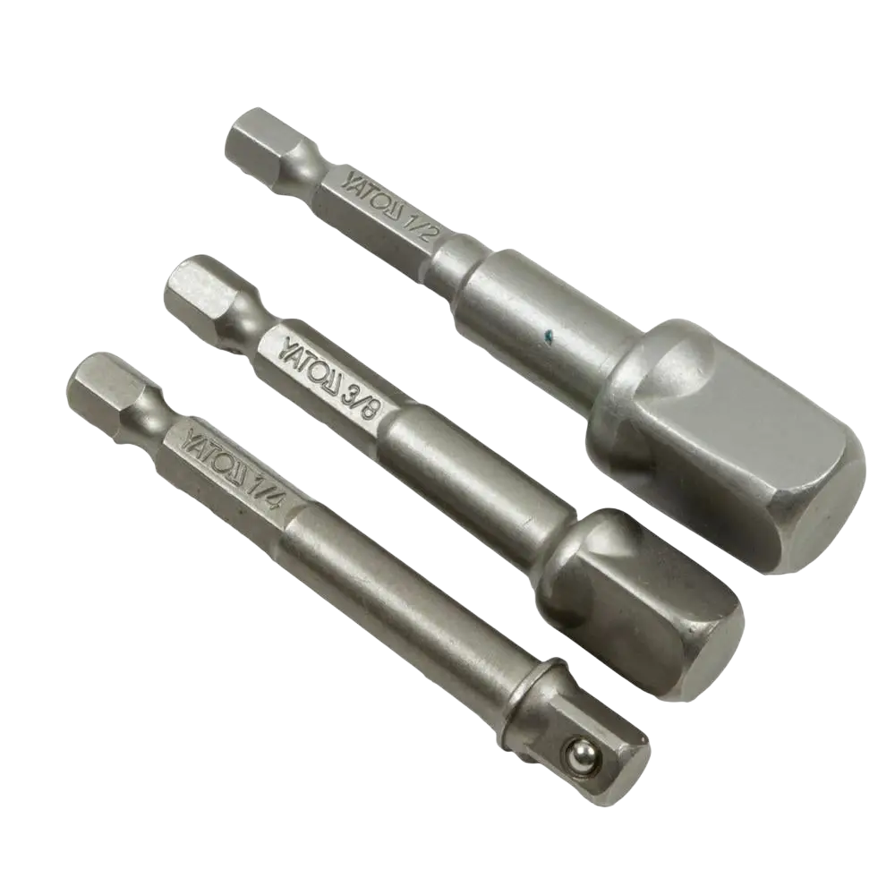 Setti yato hylsyadapterisarja 3-osaa metallisia 1/4 3/8 ja 1/2 tuuman 75 mm jatko-osia