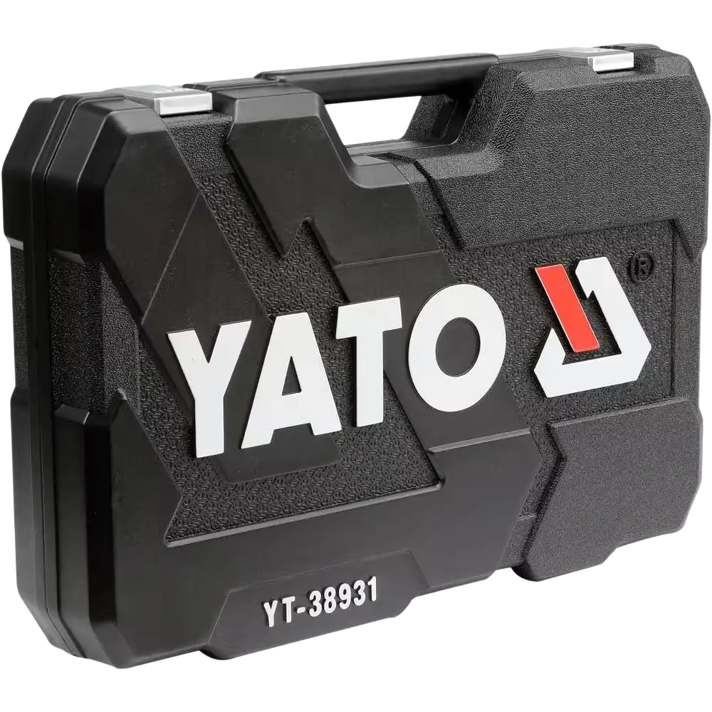 Mustassa yato hylsysarjassa 173 osaa crv 50bv3 materiaalista pitkät 6k-hylsyt ja valkoinen logo punaisella raidalla