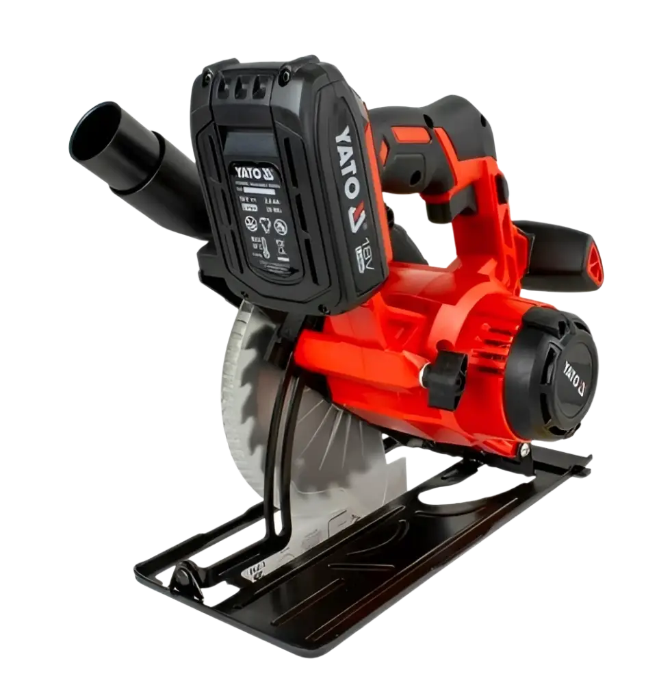 Punainen ja musta yato käsisirkkeli 18v 165 mm terällä akulla, tehokas ja langaton sahatyökalu