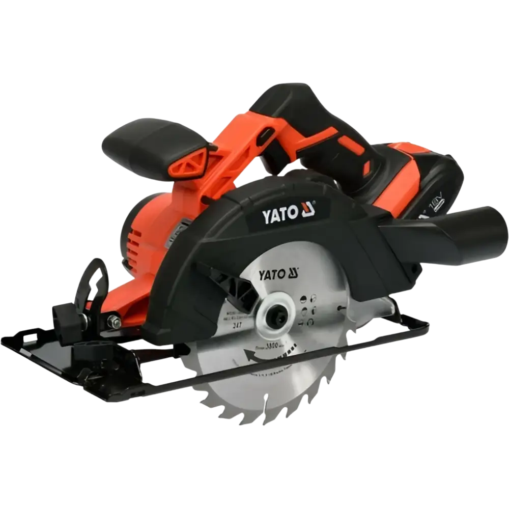 Orange ja musta yato käsisirkkeli 18v 165 mm li-ion akkukäyttöinen terällä
