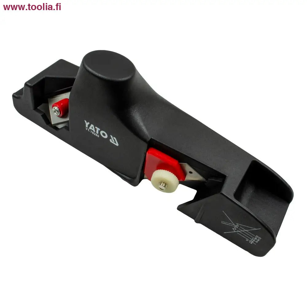 Yato Kipsilevyn viistehöylä 9.5 - 15 mm|kaksiteräinen|Yato kipsilevyn viistehöylä sivulta|Yato kipsilevyn viistehöylä alapuolelta