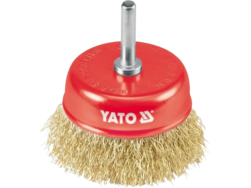 Yato kuppiteräsharja m6 75 mm messinki kultaisilla harjaksilla ruostumaton teräs akselilla maalin poistamiseen