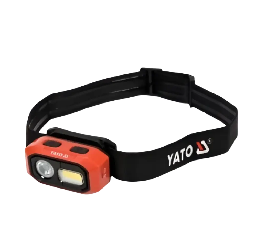 Orange and black yato otsalamppu ipx4 ladattava with dual led lights 15w 3000lm 3.7v 2600 mah akku and magneetti