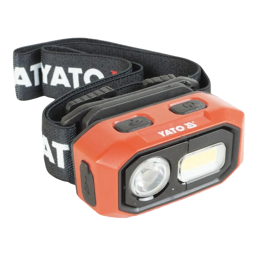 Orange ja musta yato otsalamppu 480 lm ladattava 1400 mah ip54 dual punainen valo toiminnolla