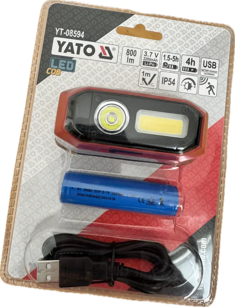 Yato otsalamppu led cob työtakka punainen ja musta kotelo magneettinen pohja ladattava 2200mah ip54
