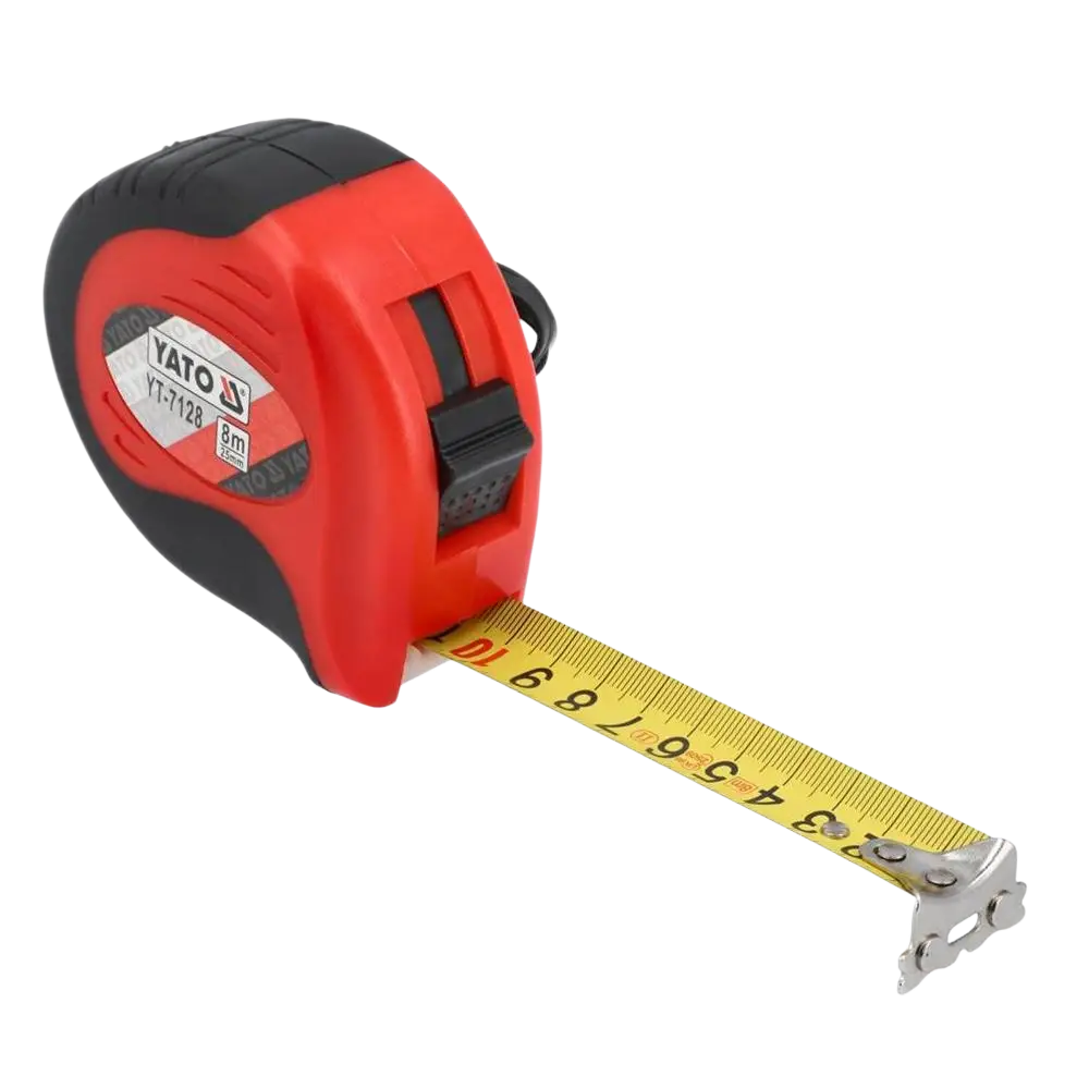 Yato rullamitta yt-7128 punainen ja musta abs muovikotelo magneetilla pitää nauhan tukevasti paikallaan keltainen nauha