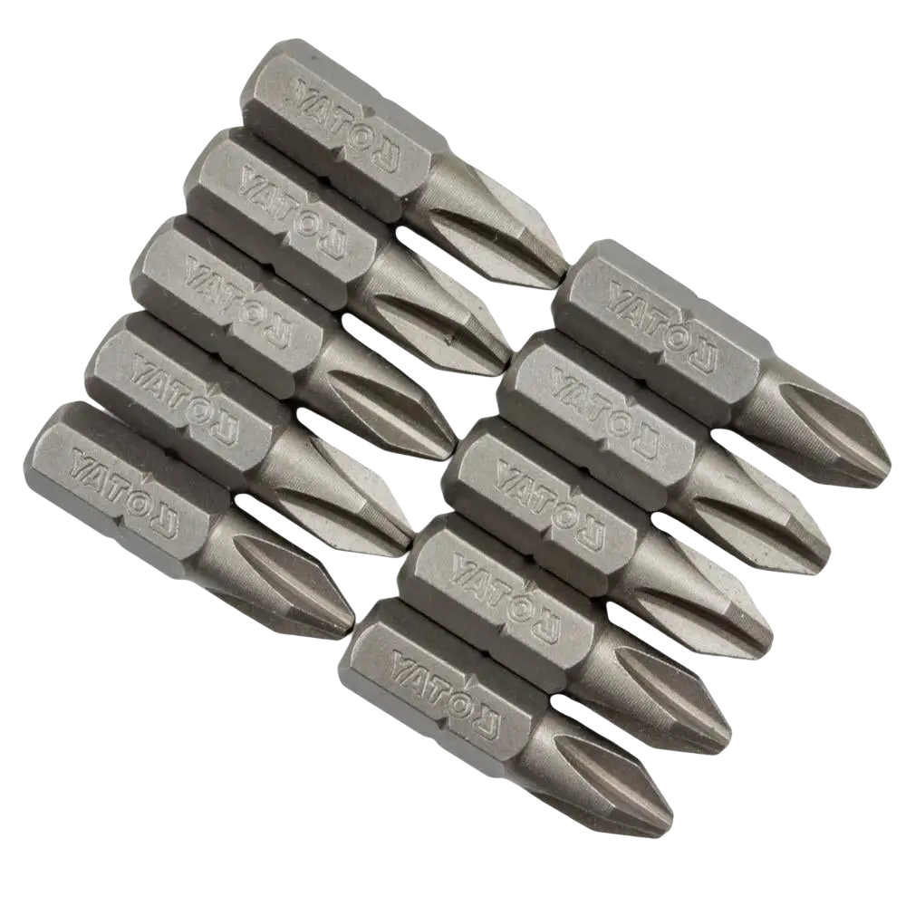 Setti kymmenestä metallisesta yato ruuvauskärjestä s2-teräksestä 25 mm pz2 1/4 tuuman kuusikulmaisella varrella