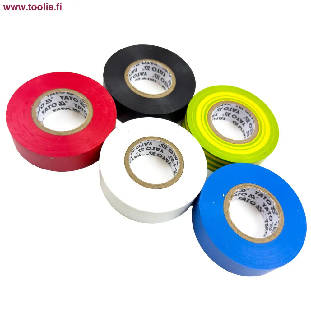 Yato Sähköteippi 19 mm x 20 m    0.13 mm paksu|Yato Sähköteippi 19 mm x 20 m myyntipakkaukset|Yato Sähköteippi 19 mm x 20 m teippi ylhäältä|Yato Sähköteippi 19 mm x 20 m sivulta|Yato Sähköteippi 19 mm x 20 m    0.13 mm sininen||||Yato Sähköteippi 19 mm x 20 m    0.13 mm vihreä|Yato Sähköteippi 19 mm x 20 m    0.13 mm keltainen|Yato Sähköteippi 19 mm x 20 m    0.13 mm punainen|Yato Sähköteippi 19 mm x 20 m    0.13 mm musta|