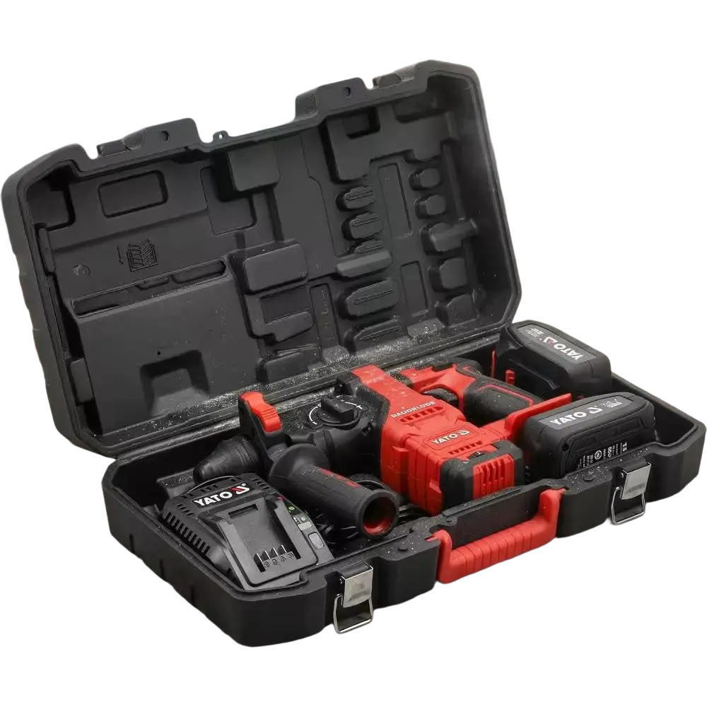 Yato yt-827724 harjattomalla moottorilla varustettu punamusta akkuporavasarasarja 18v rugged kovassa kotelossa