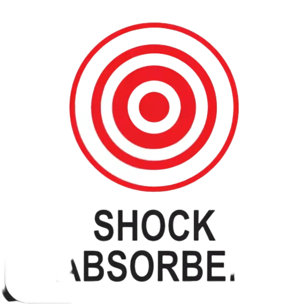Punainen kohdistusympyrä symboli valkoisella taustalla merkinnällä shock absorber turvakumisaappaat portland s5 pvc yato