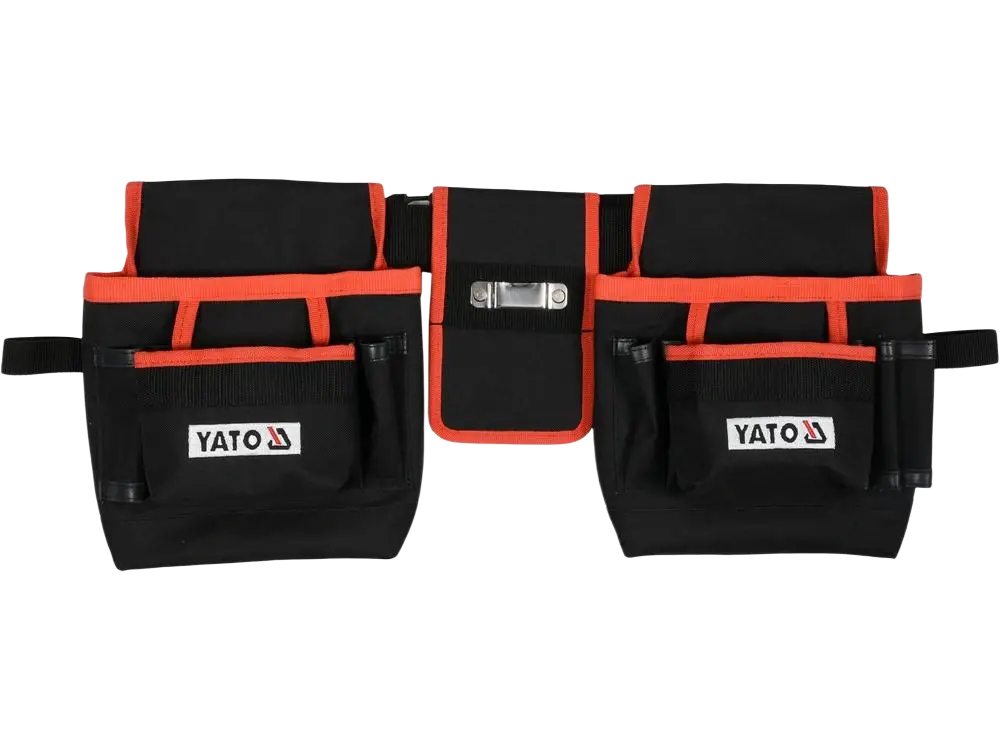 Musta ja oranssi yato 600d työkaluvyö polyesteri 600d materiaalista 14 taskulla ja keskellä metalliklipsi
