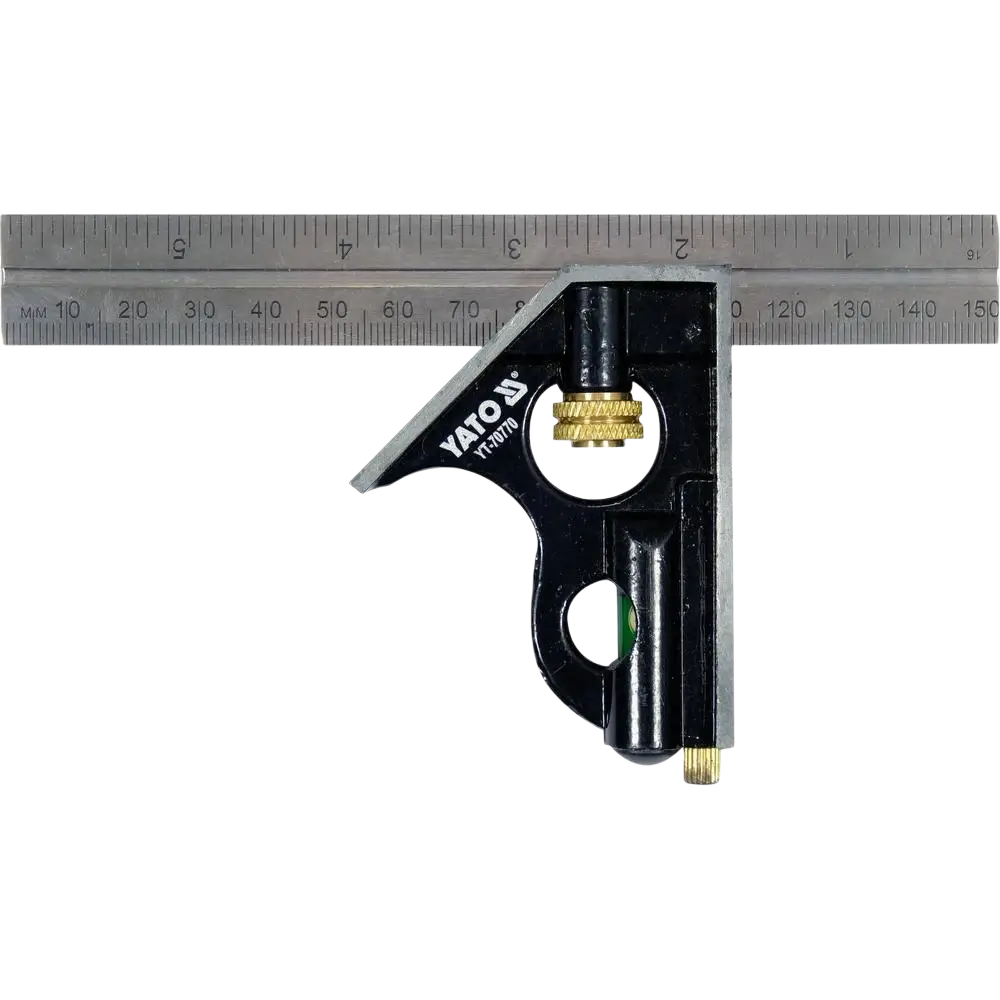 Yato yhdistelmäsuorakulma 150 mm musta ja messinki integroitu vesivaaka tason tarkistus ja ruuvilukkoominaisuudella